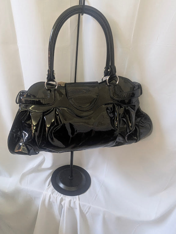 Ferragamo Black Patent Leather Gancini Handbag