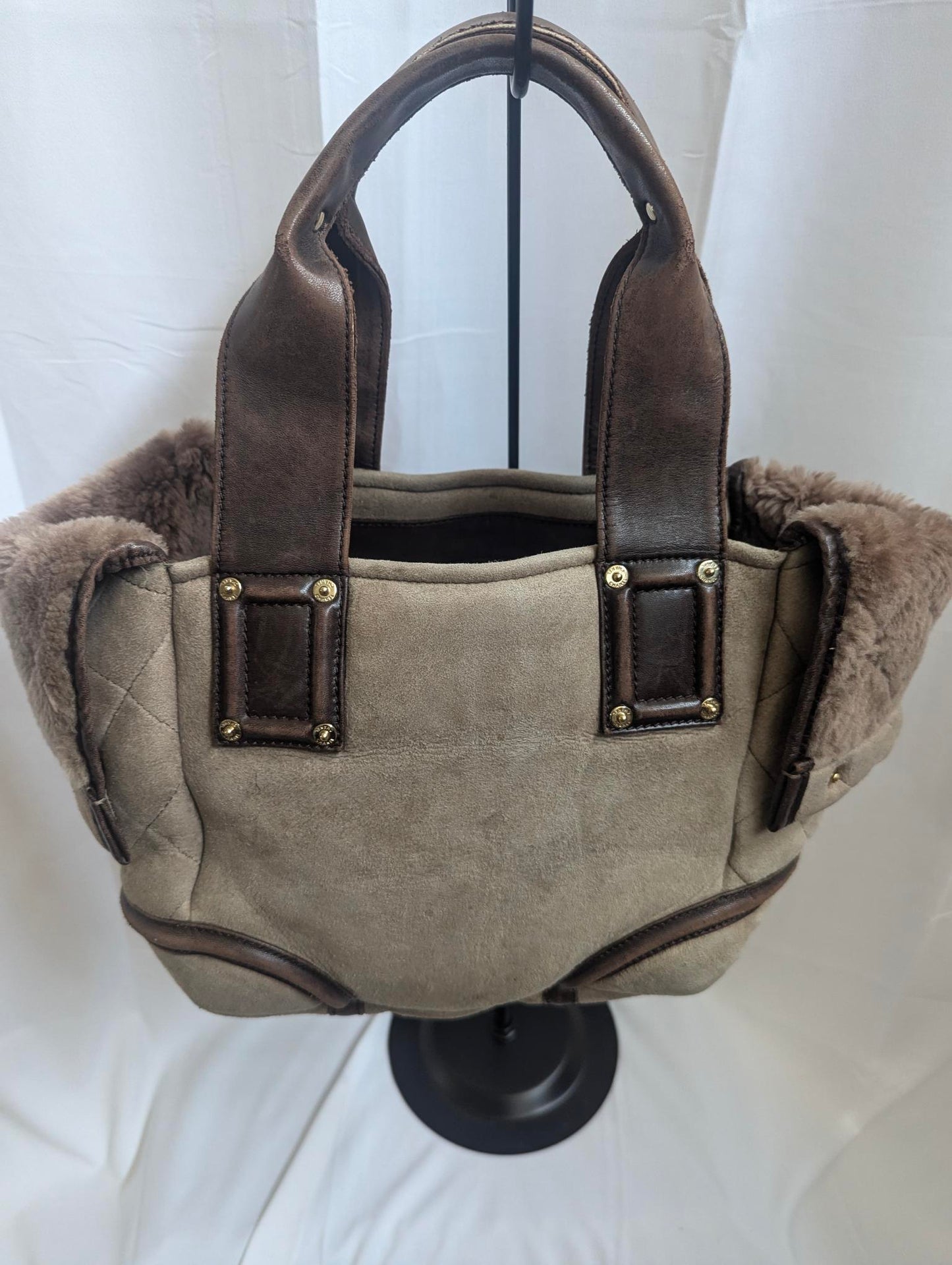 Chanel Vintage CC Shearling Tan Fur Brown Leather Handbag