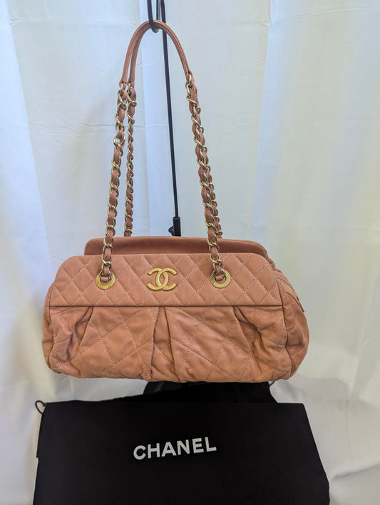Chanel Peach Matelasse Leather Shoulder Bag