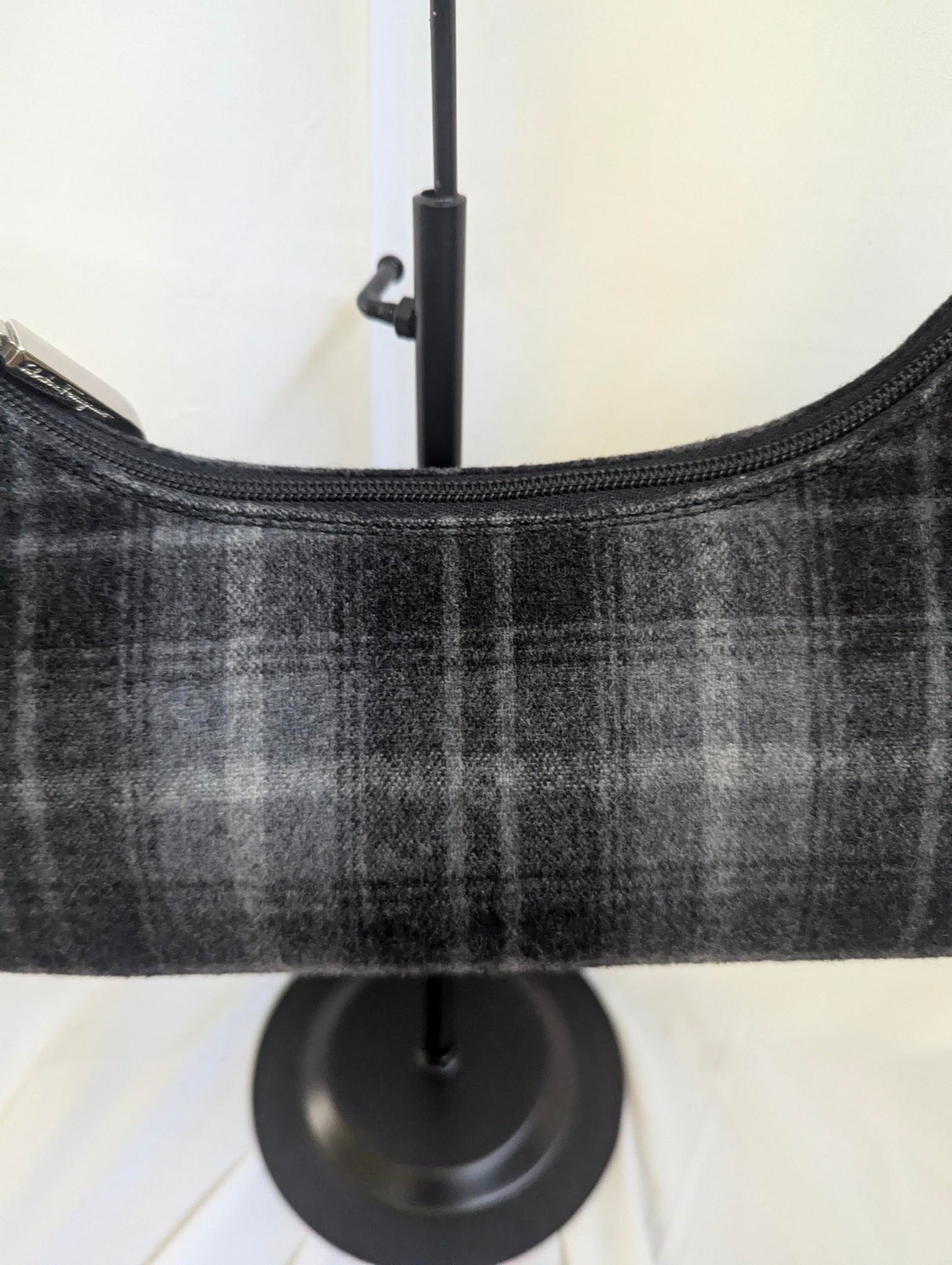 Ferragamo Black Gray Plaid Handbag