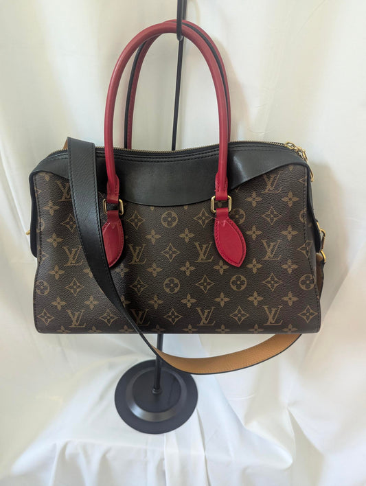Louis Vuitton Audrey Brown Monogram Coated Canvas with Red and Black Calfskin Accents Shoulder Bag