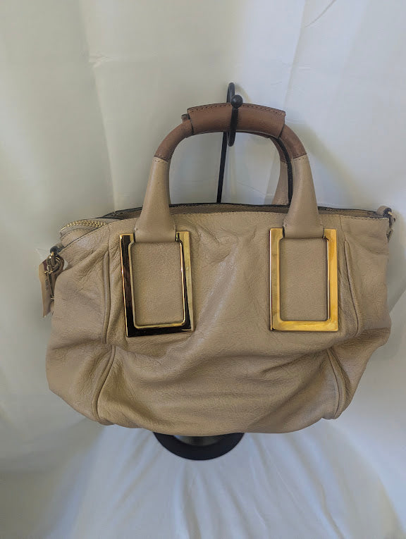 Chloe Beige Leather Two - Way with Gold Hardware Accents