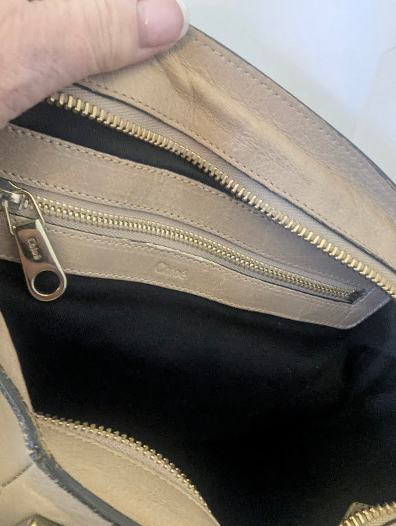 Chloe Beige Leather Two - Way with Gold Hardware Accents