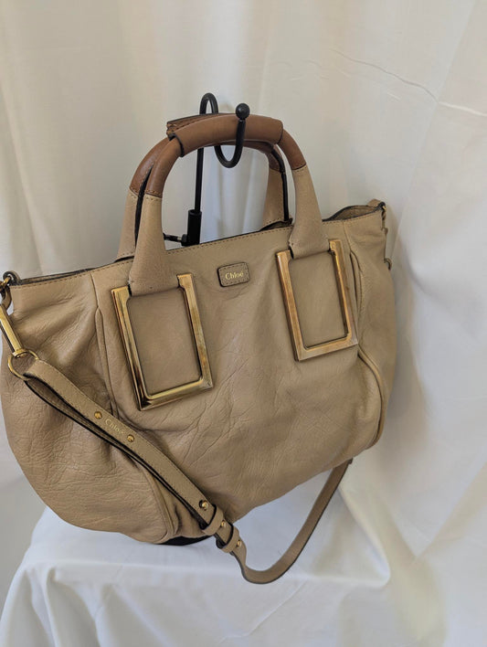 Chloe Beige Leather 2 - Way with Gold Accents