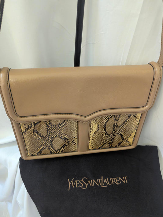 YSL 1970's Tan Python Embossed Crossbody