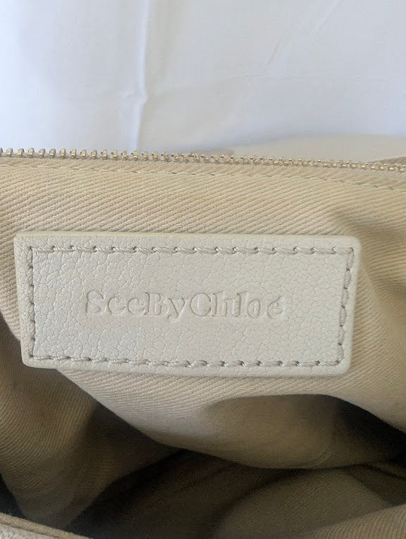 Chloe SeeBy Beige Leather Gold Chain Shoulder Bag