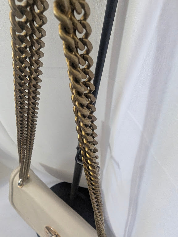 Chloe SeeBy Beige Leather Gold Chain Shoulder Bag