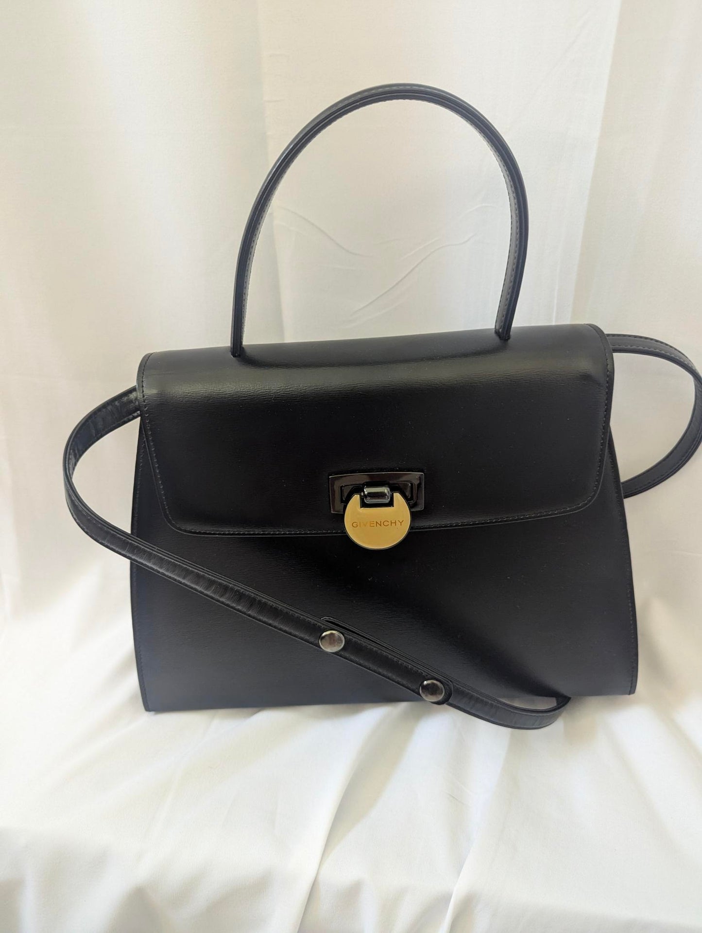 Givenchy Black Leather Handbag with Shoulder Strap Reversible Metal Clasp