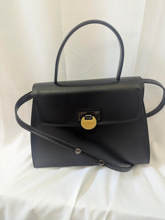 Givenchy Black Leather Handbag with Shoulder Strap Reversible Metal Clasp