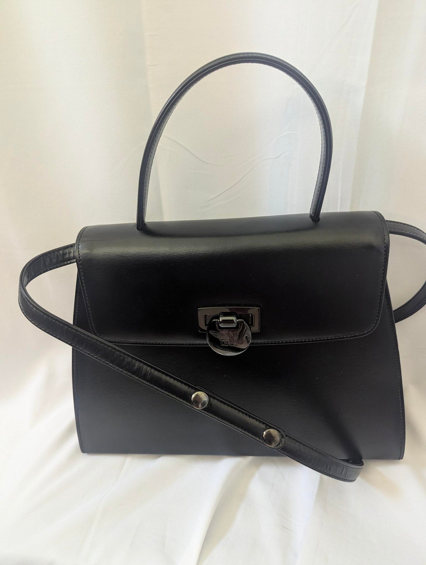 Givenchy Black Leather Handbag with Shoulder Strap Reversible Metal Clasp