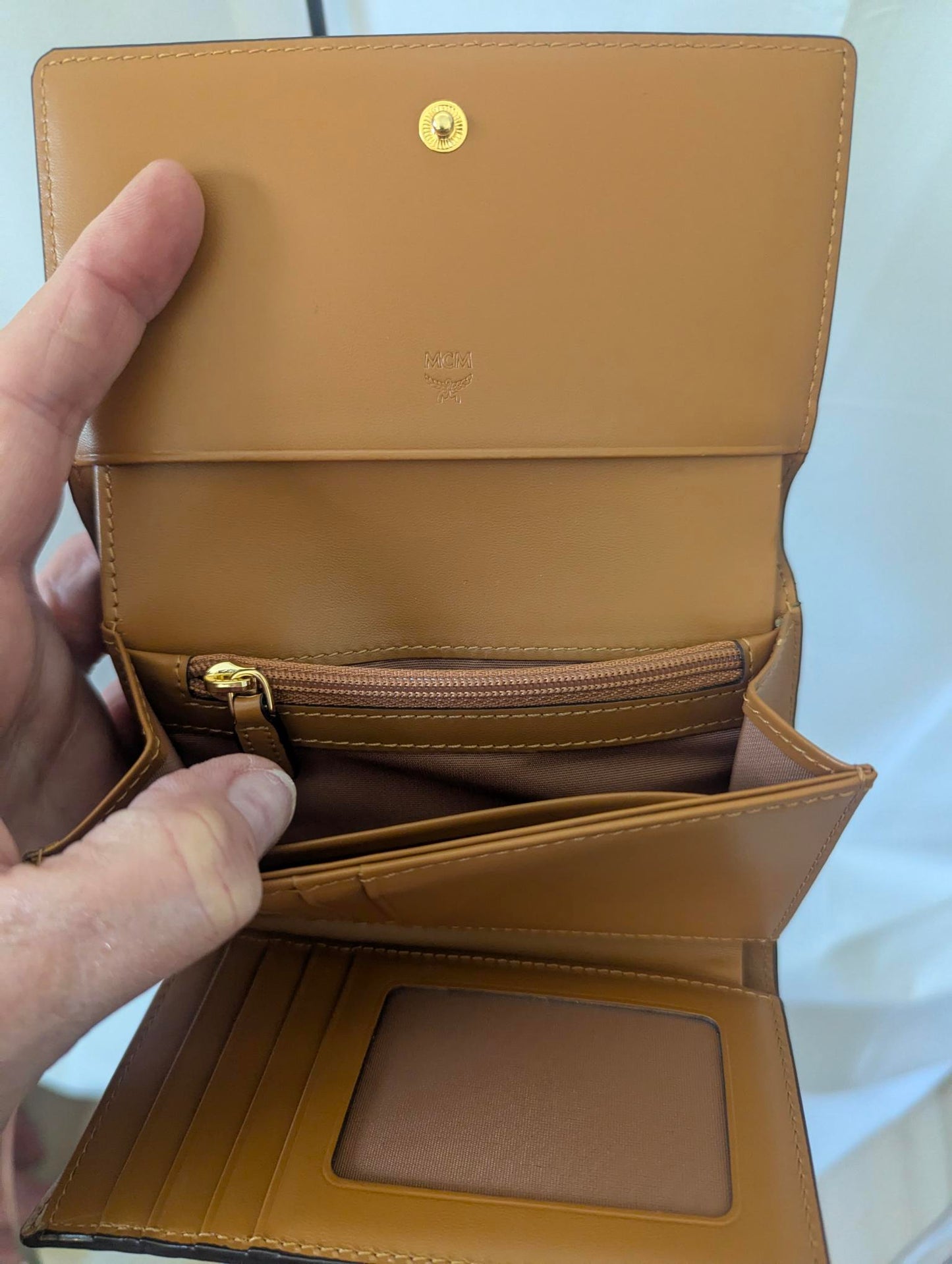MCM Brown Coated Canvas Wallet New Year Rooster