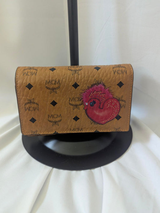 MCM Brown Coated Canvas Wallet New Year Rooster