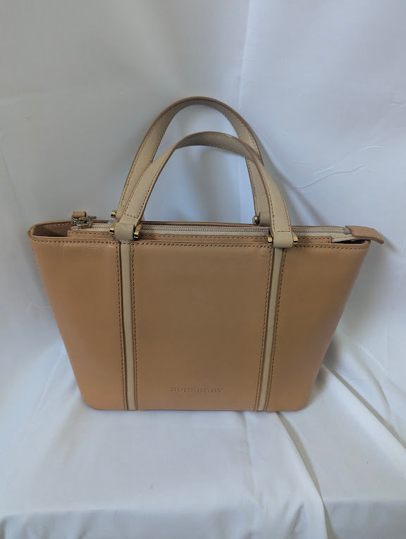 Burberry Tan and Cream Leather Handbag Tote