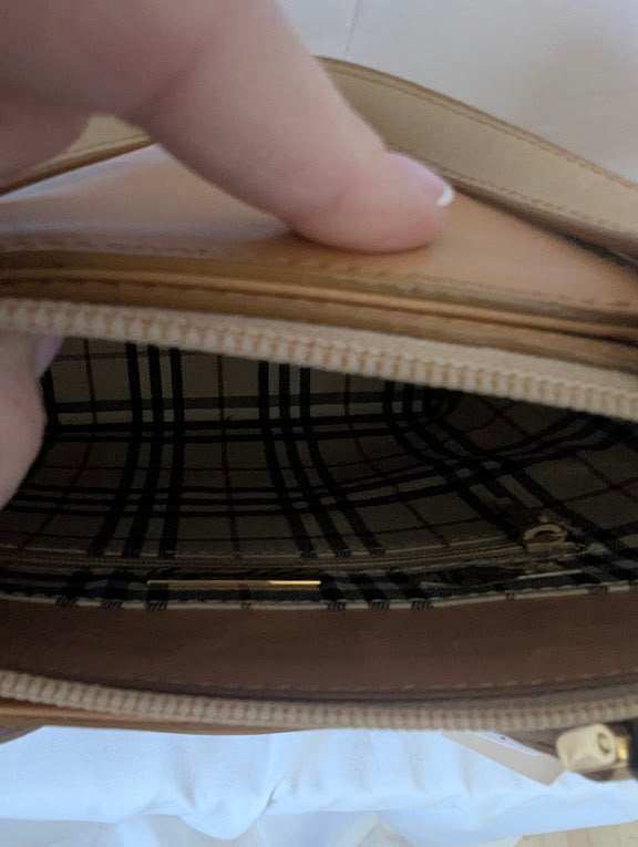 Burberry Tan and Cream Leather Handbag Tote