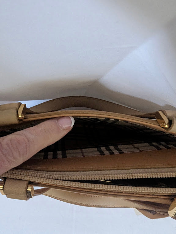 Burberry Tan and Cream Leather Handbag Tote