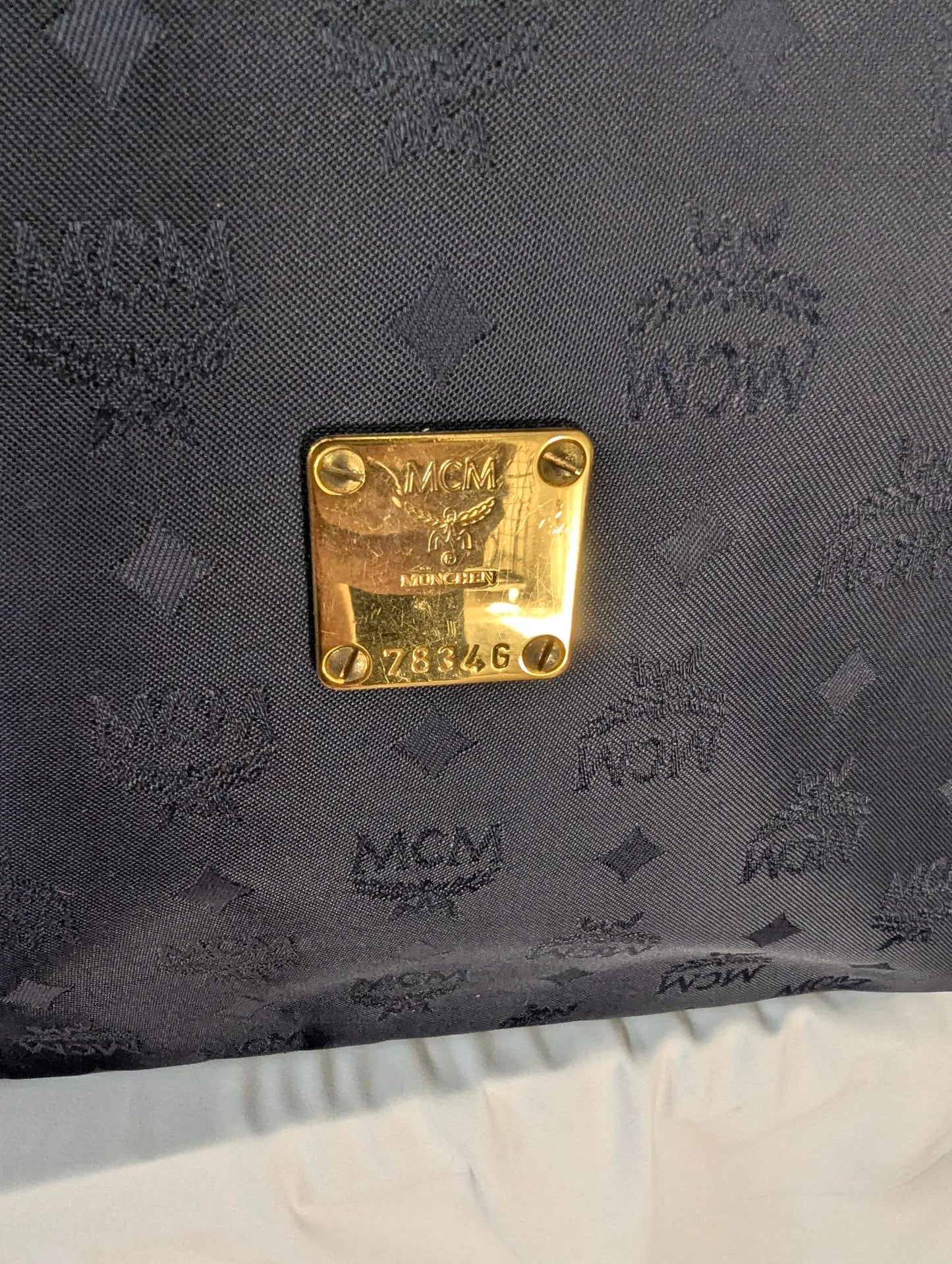 MCM Navy Visetos Nylon Tote
