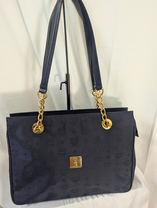 MCM Navy Visetos Nylon Tote