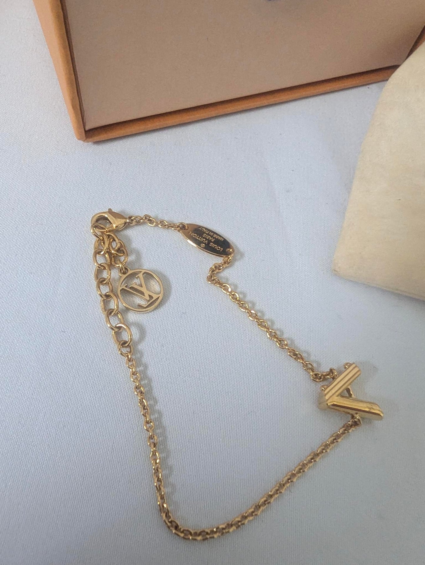 Louis Vuitton V Gold Bracelet with Box and Dustbag