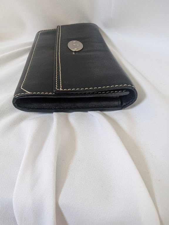 Celine Black Leather with Beige Stitching Long Wallet