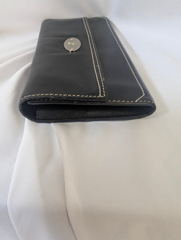 Celine Black Leather with Beige Stitching Long Wallet