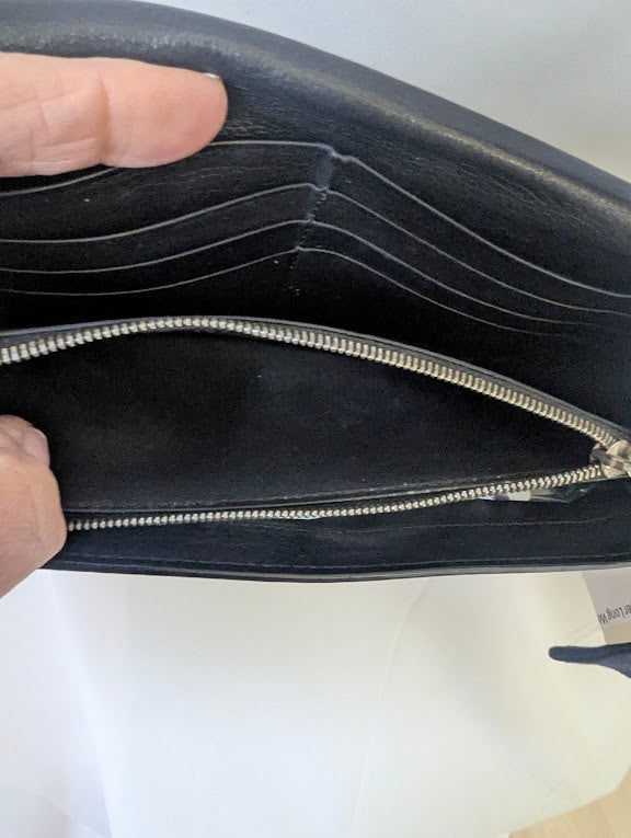 Celine Black Leather with Beige Stitching Long Wallet