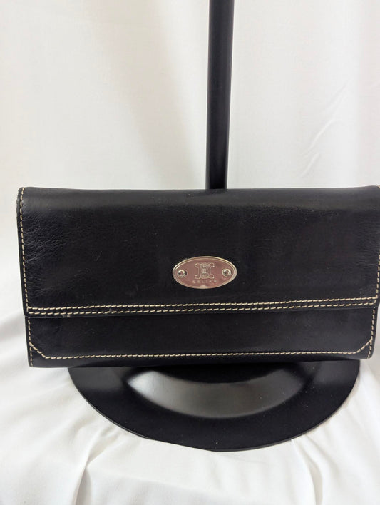 Celine Black Leather Long Wallet