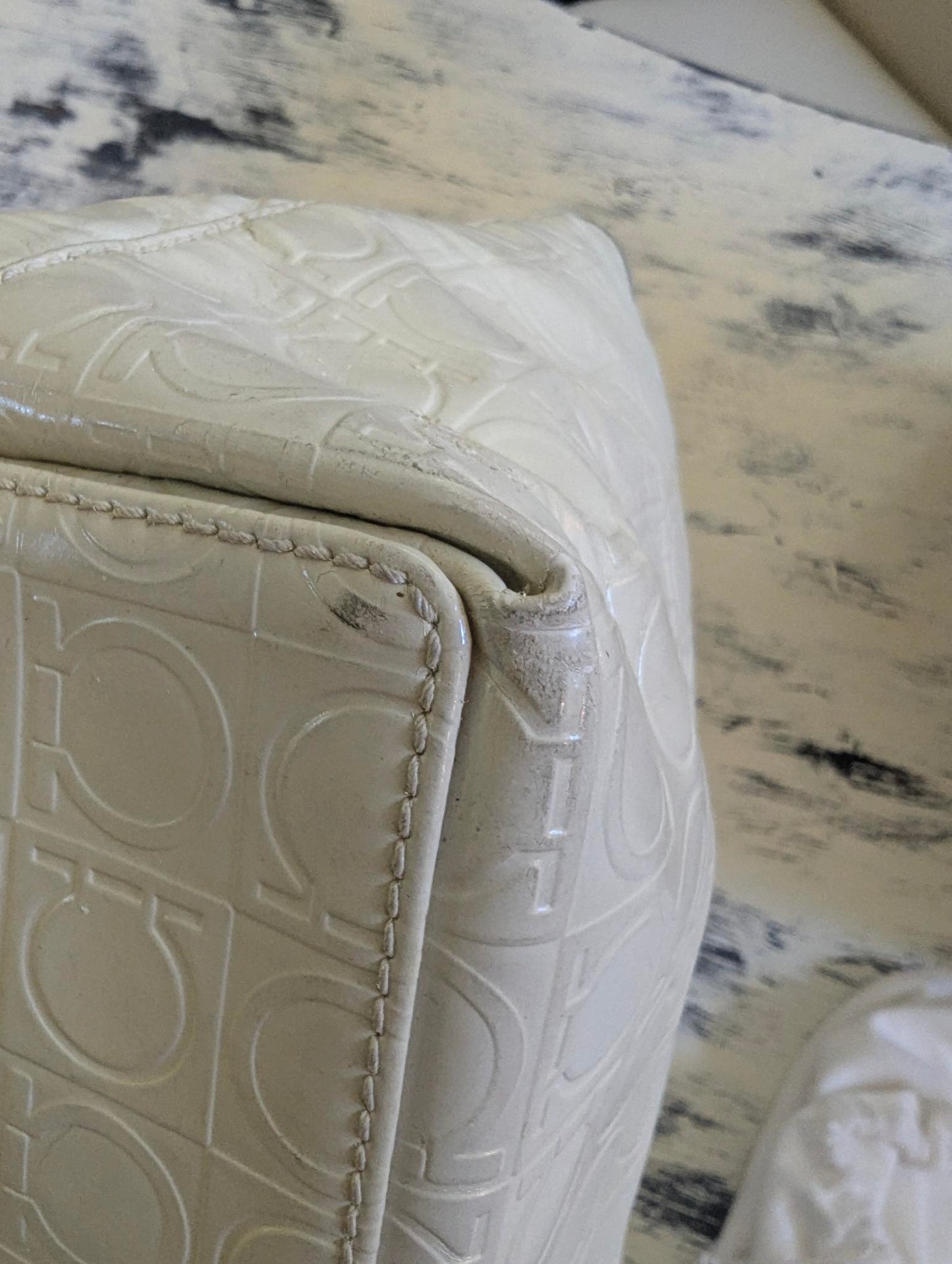 Ferragamo Gancini Ivory Leather Embossed Tote