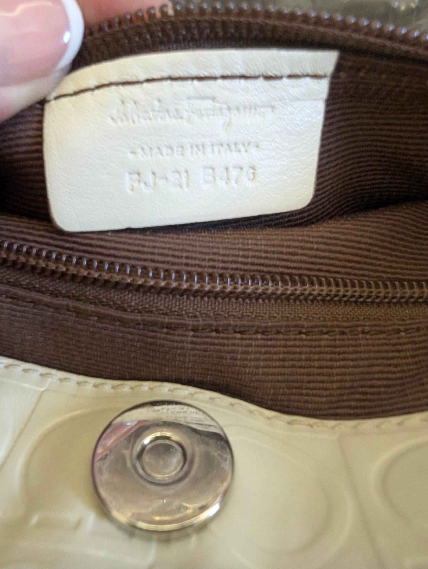 Ferragamo Gancini Ivory Leather Embossed Tote