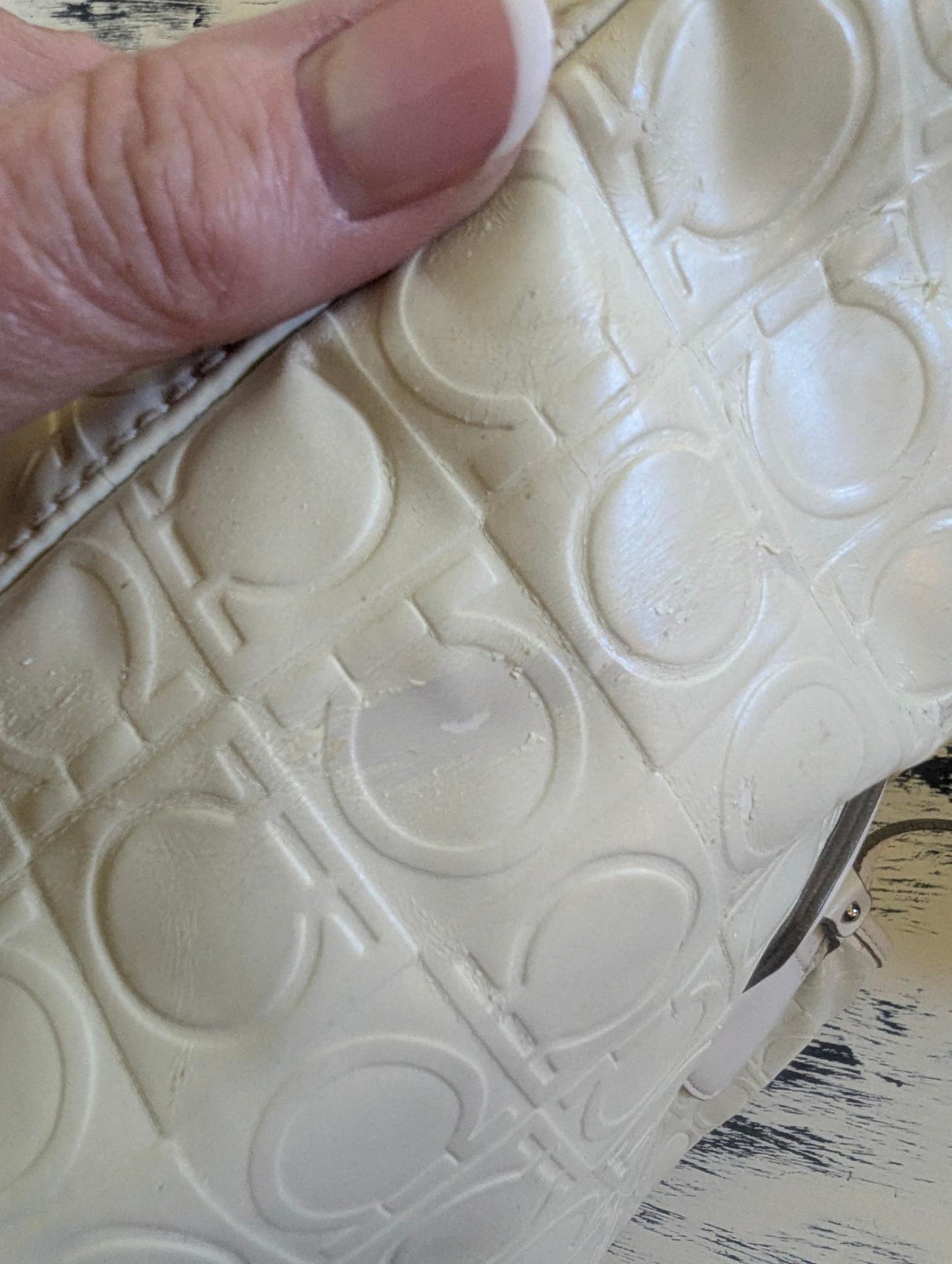 Ferragamo Gancini Ivory Leather Embossed Tote