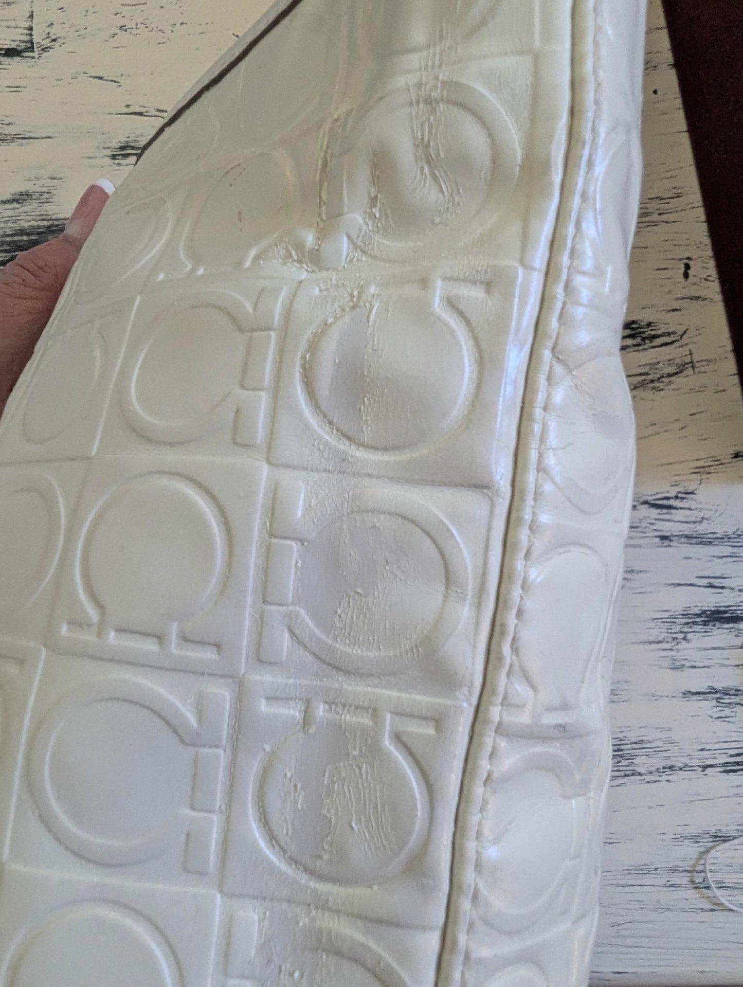 Ferragamo Gancini Ivory Leather Embossed Tote