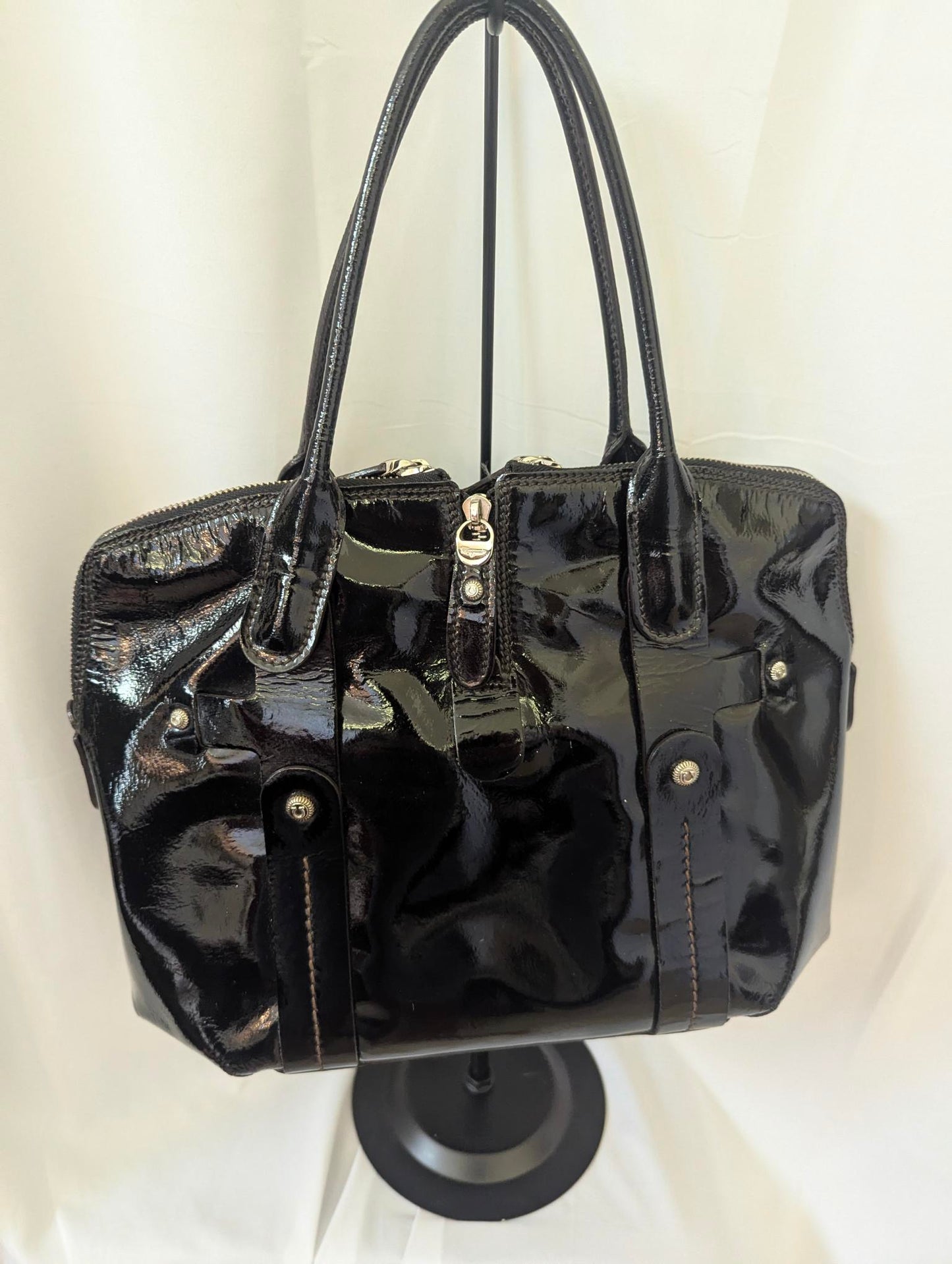 Ferragamo Black Patent Leather Handbag with Box