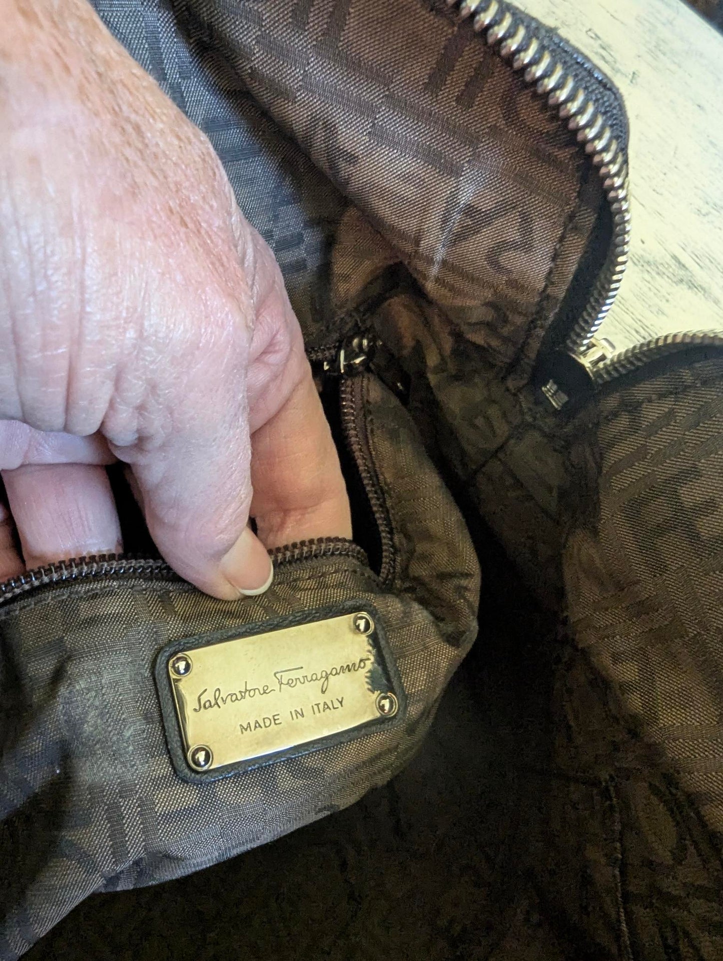 Ferragamo Black Patent Leather Handbag with Box