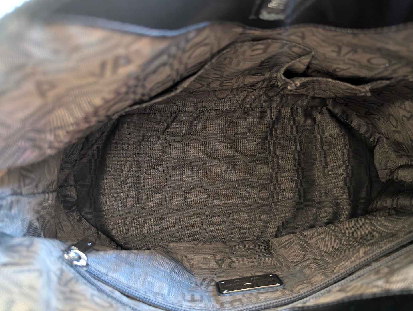 Ferragamo Black Patent Leather Handbag with Box