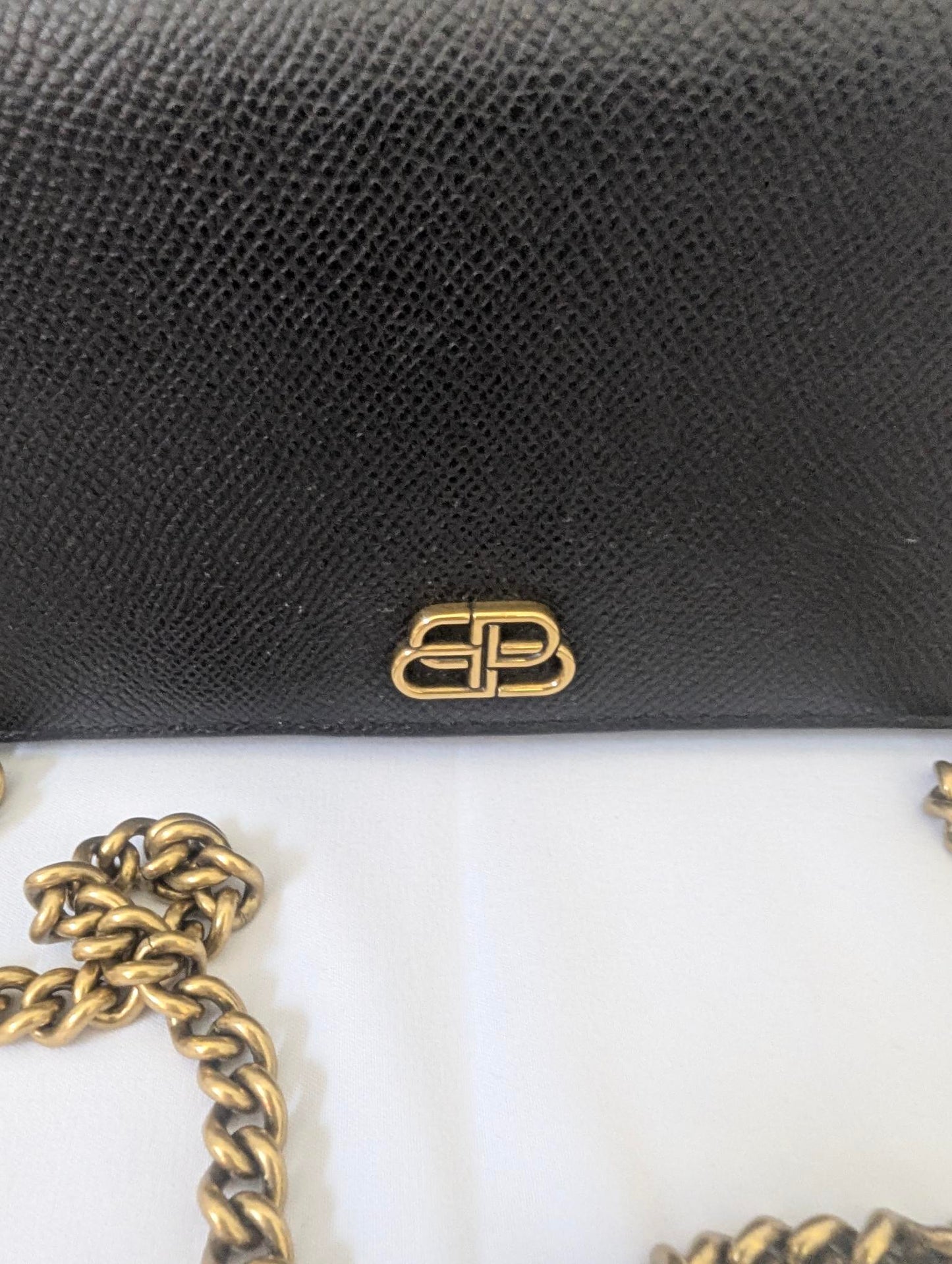 Balenciaga Black Leather Shoulder Bag with Gold Chain
