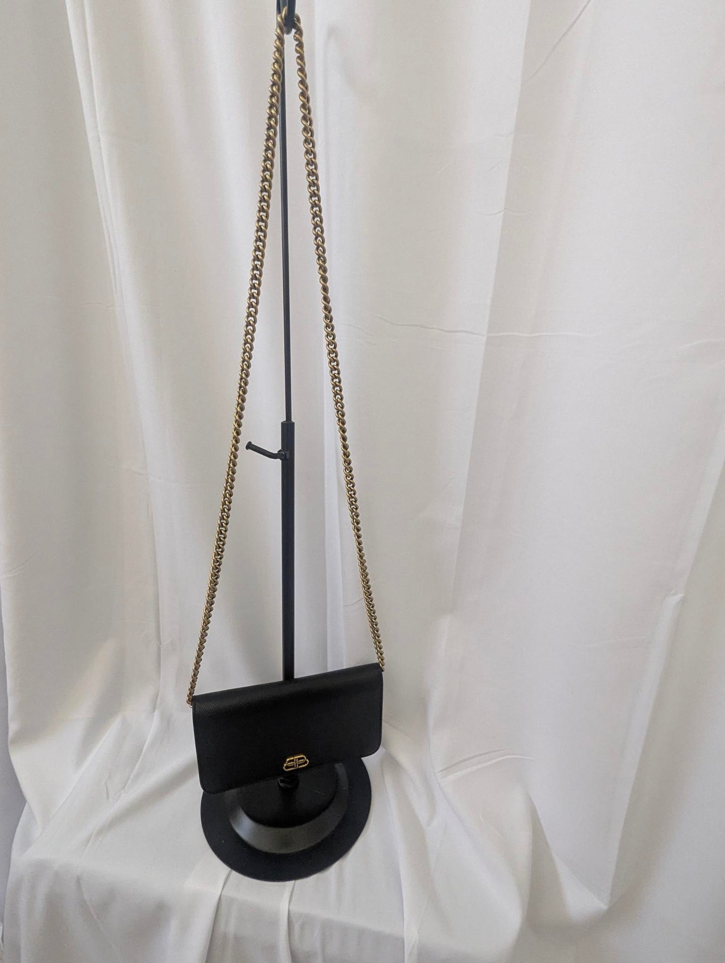Balenciaga Black Leather Shoulder Bag with Gold Chain