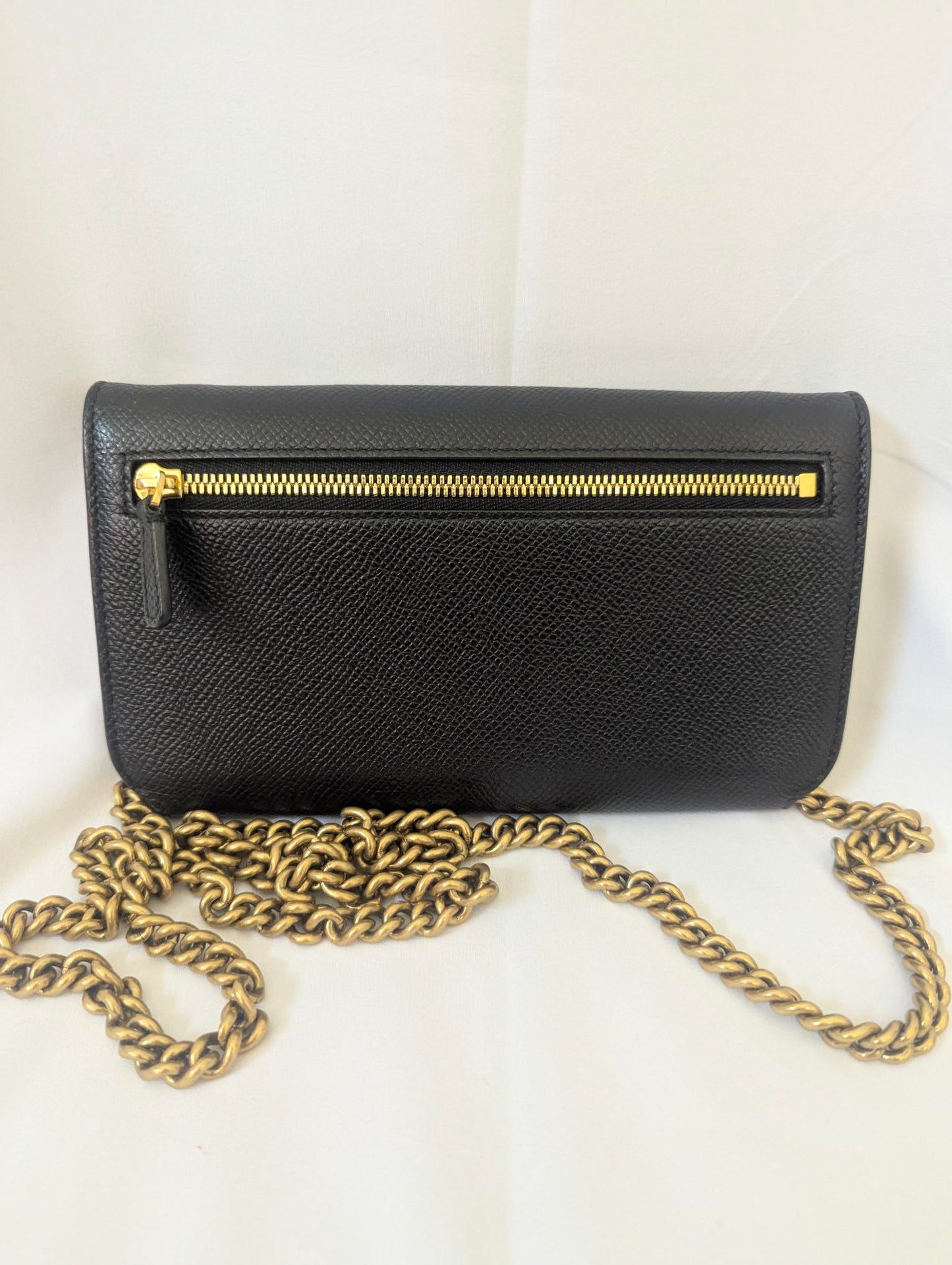 Balenciaga Black Leather Shoulder Bag with Gold Chain