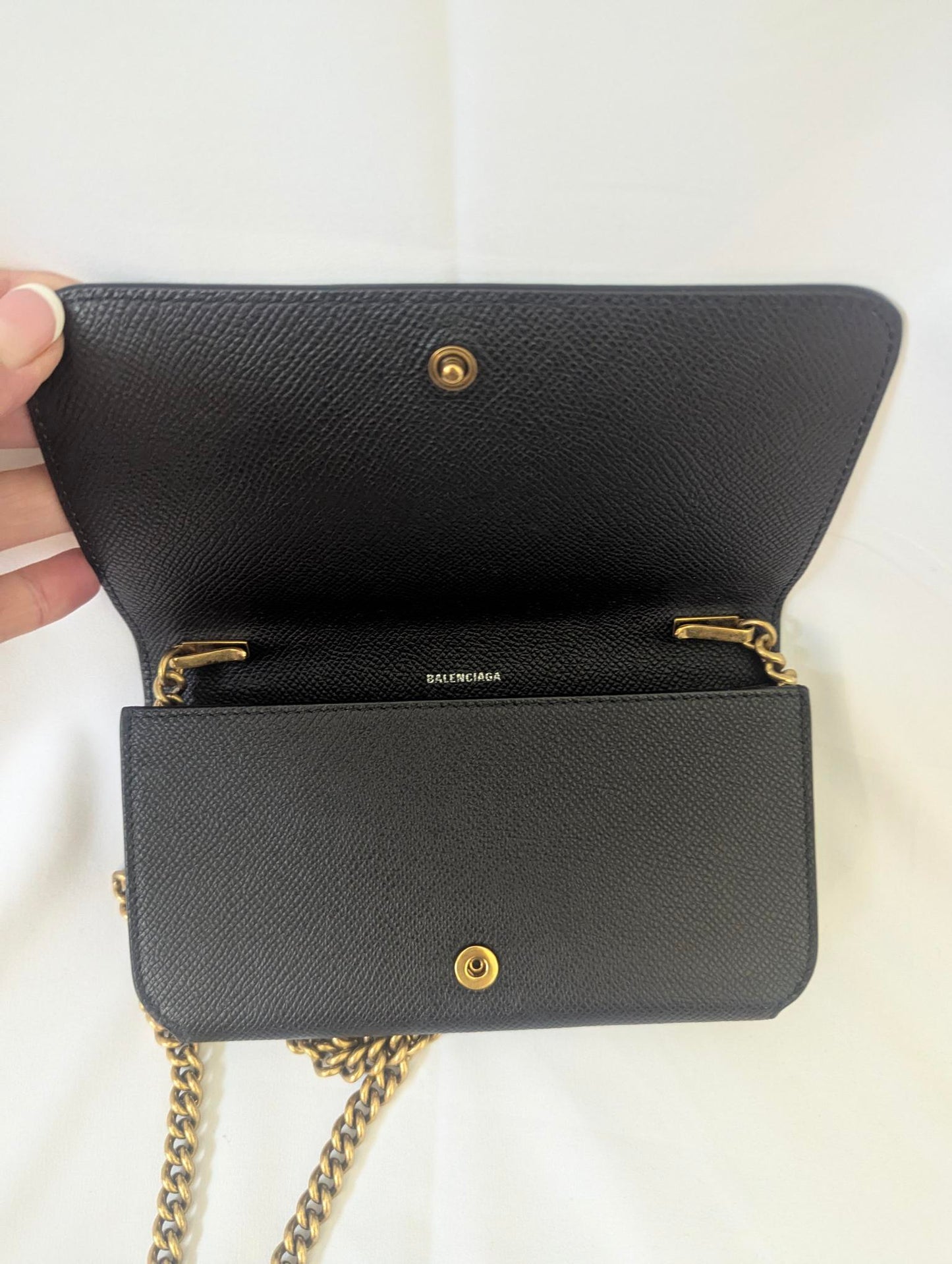 Balenciaga Black Leather Shoulder Bag with Gold Chain