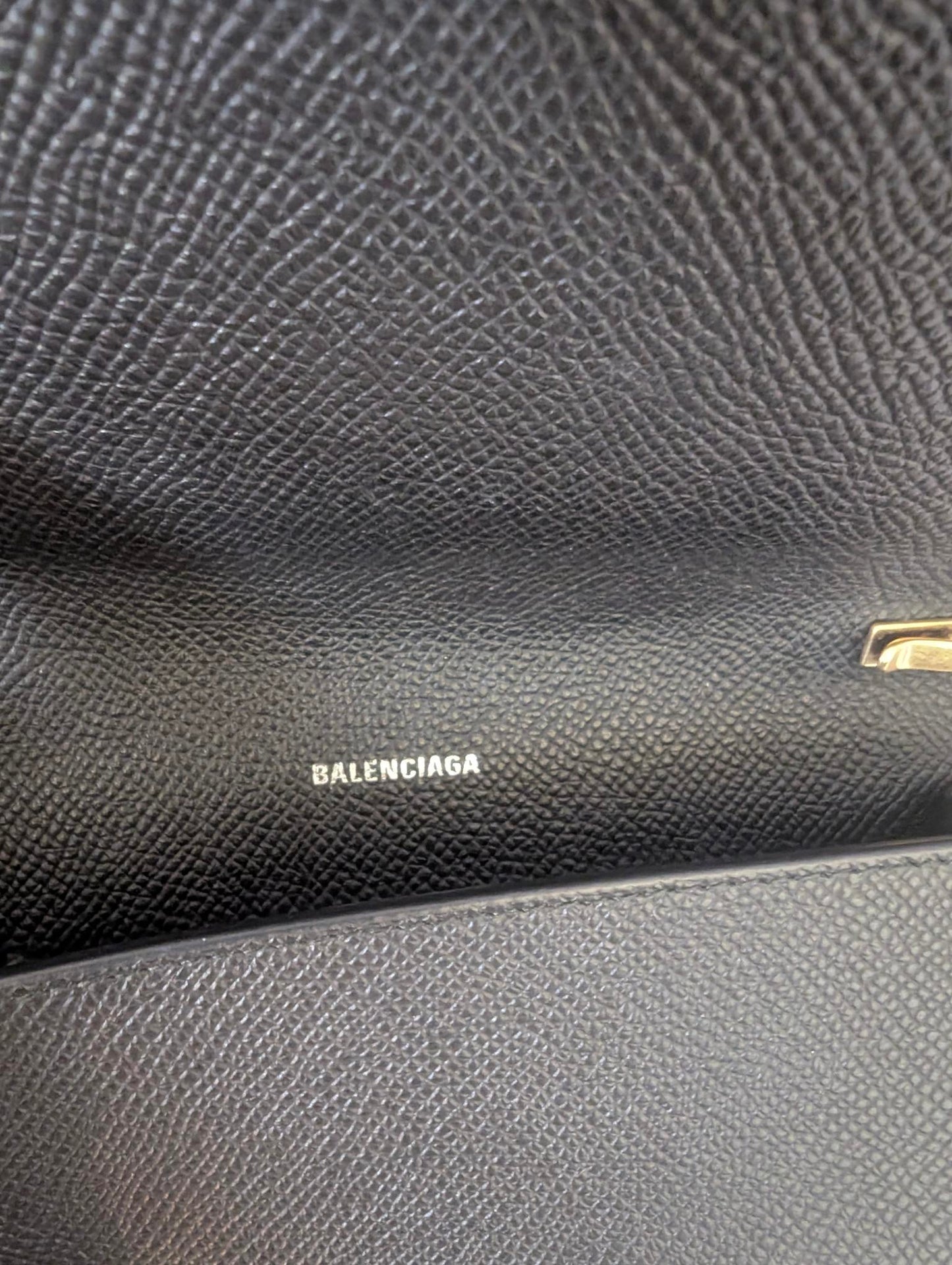Balenciaga Black Leather Shoulder Bag with Gold Chain