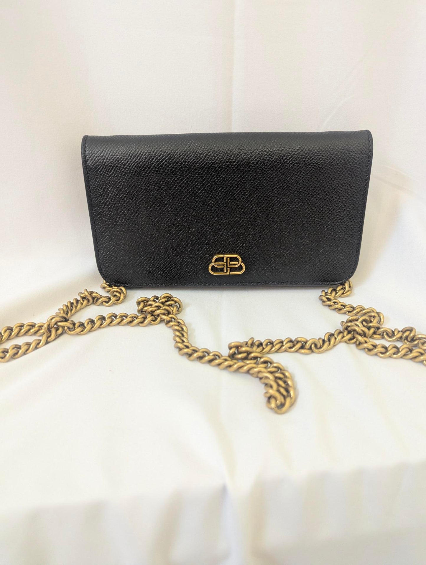 Balenciaga Black Leather Shoulder Bag with Gold Chain