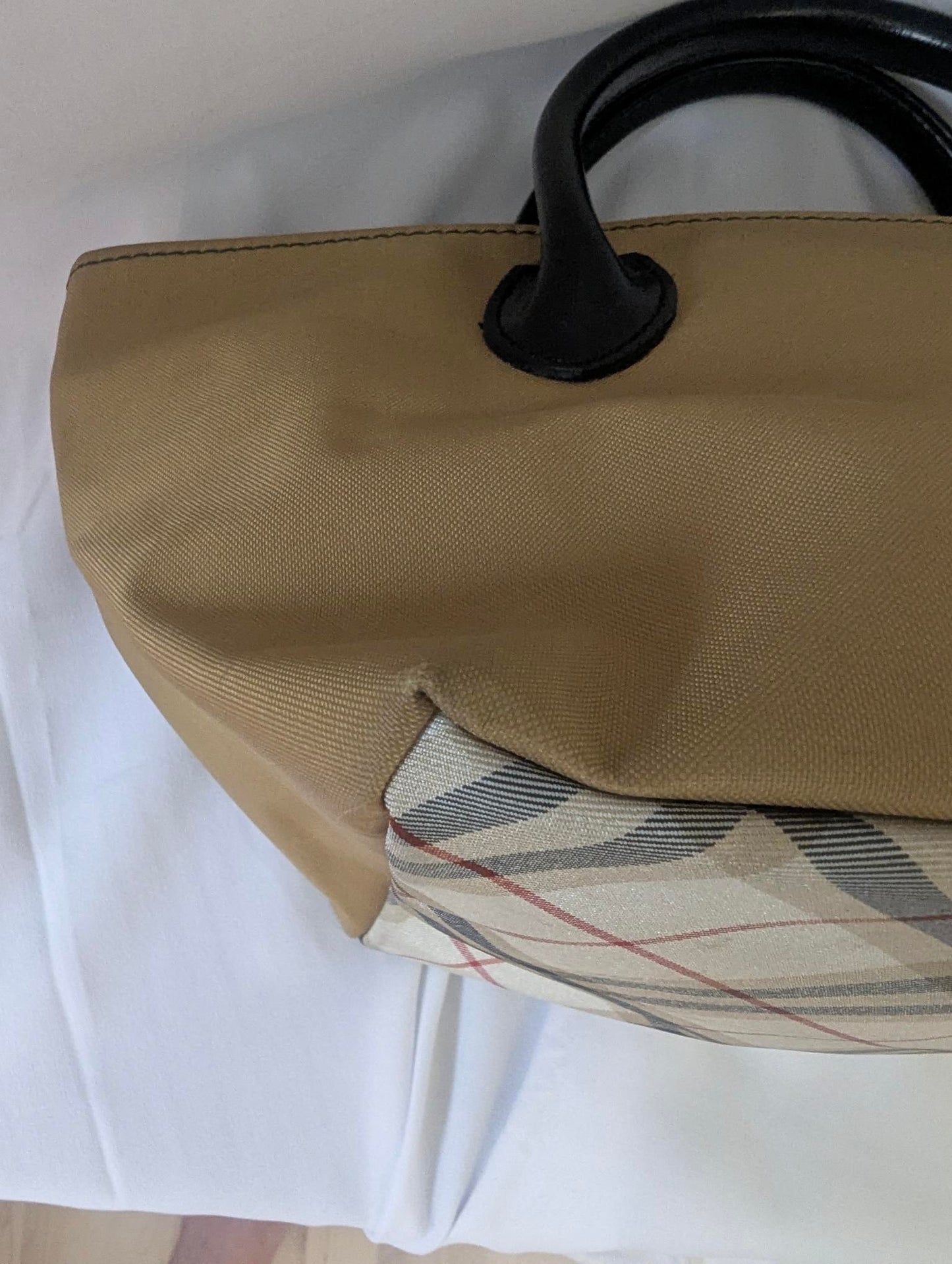 Burberry Tan Nylon with Brown Handle House Check Handbag