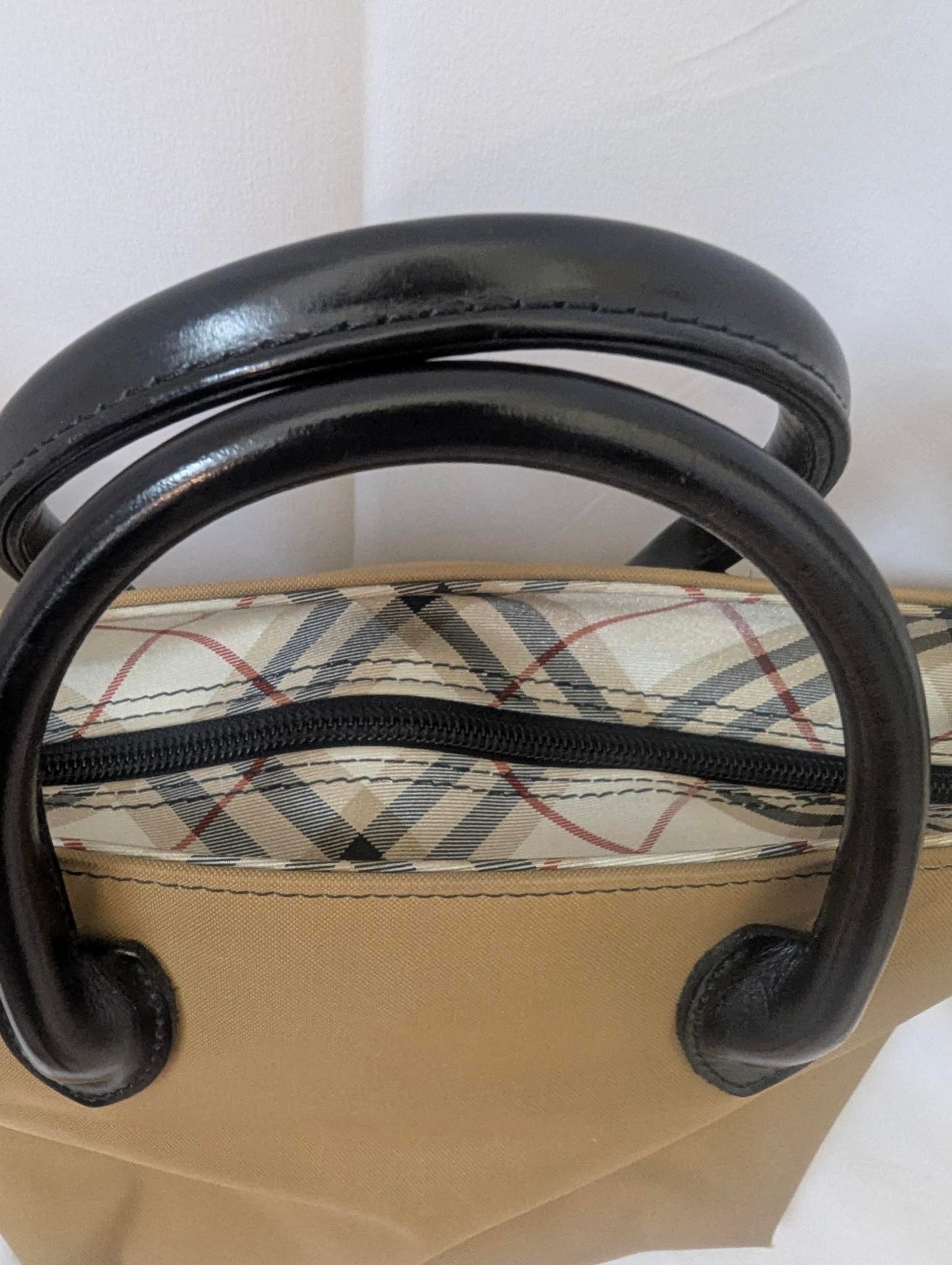 Burberry Tan Nylon with Brown Handle House Check Handbag