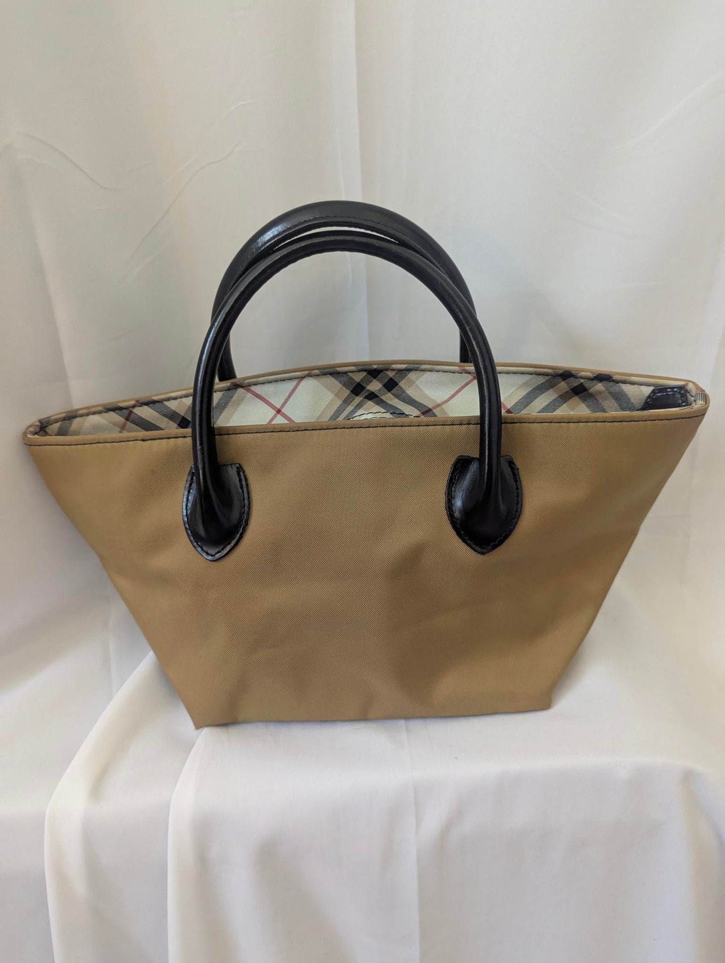 Burberry Tan Nylon with Brown Handle House Check Handbag