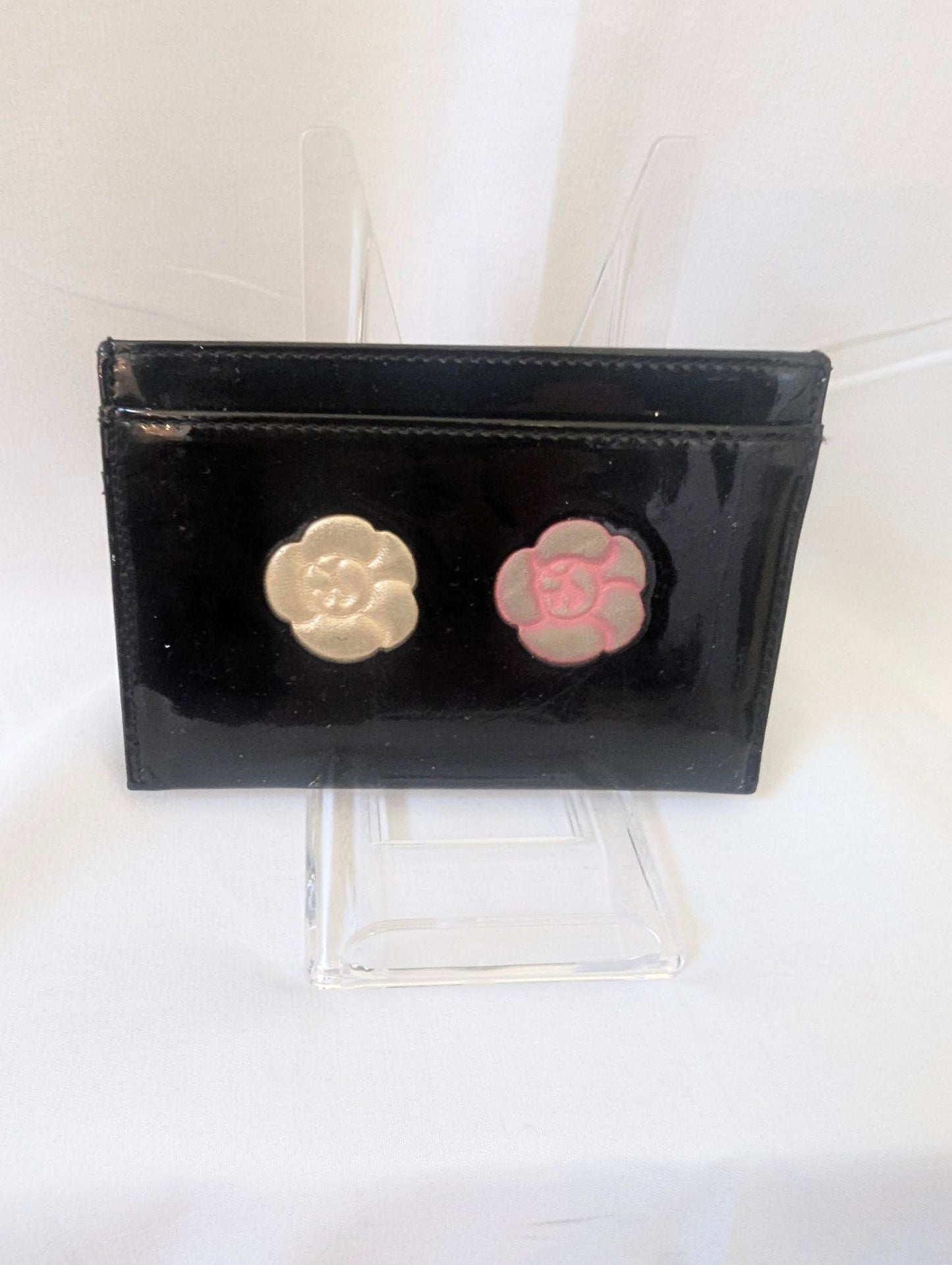 Chanel Black Patent Colored Camellia Flowers 2008 Series 12 Card Case
