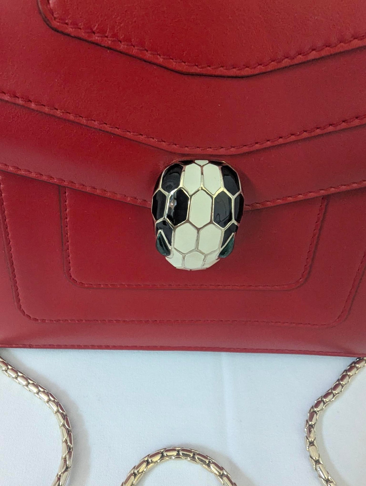 Bvlgari Serpenti Forever Red with Gold Chain Shoulder Bag