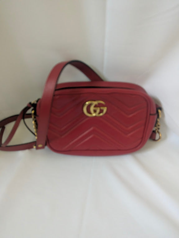 Gucci GG Marmont Matelasse Mini Red Leather Crossbody Bag