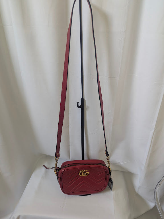Gucci GG Marmont Matelasse Mini Red Leather Crossbody Bag