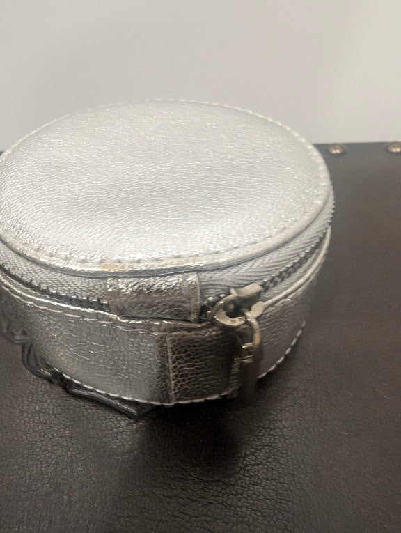 Tiffany Silver Leather Round Jewelry Pouch