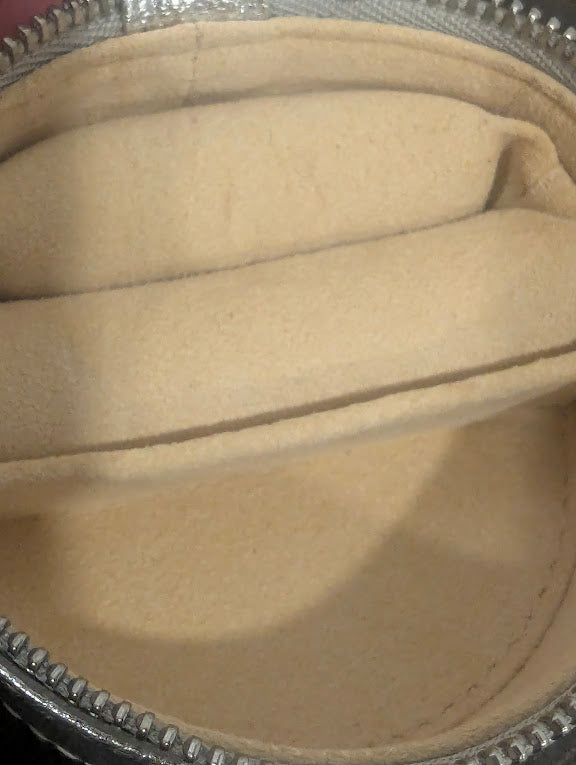 Tiffany Silver Leather Round Jewelry Pouch