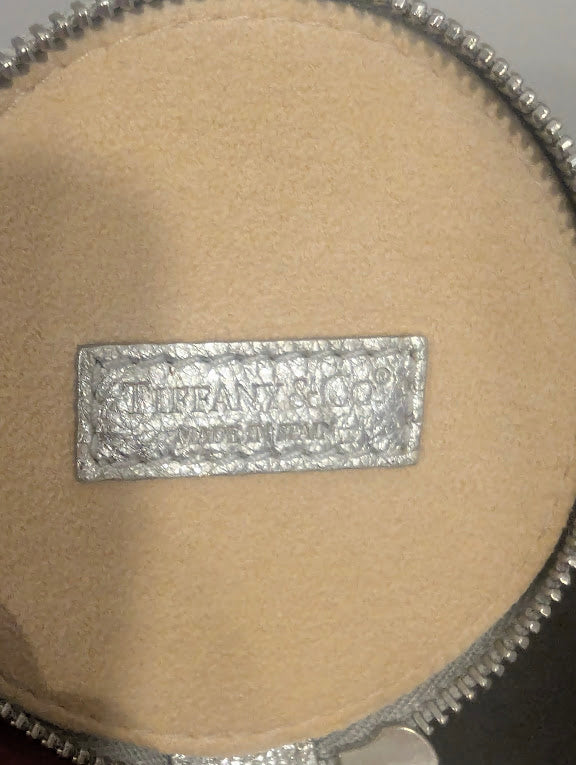 Tiffany Silver Leather Round Jewelry Pouch
