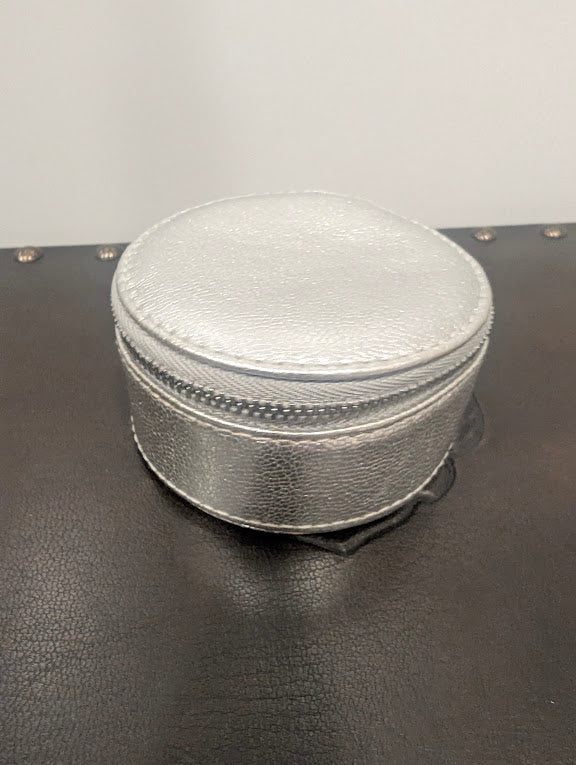 Tiffany Silver Leather Round Jewelry Pouch